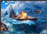 World of Warships, Morze, Okręty, Wojenne, Ogień